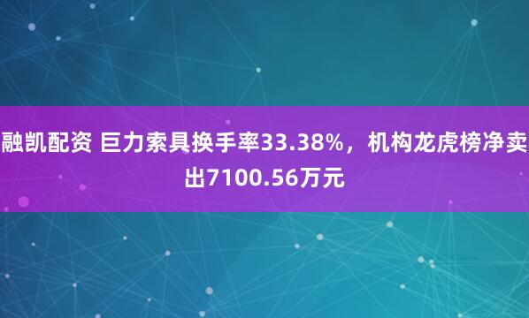 融凯配资 巨力索具换手率33.38%，机构龙虎榜净卖出7100.56万元