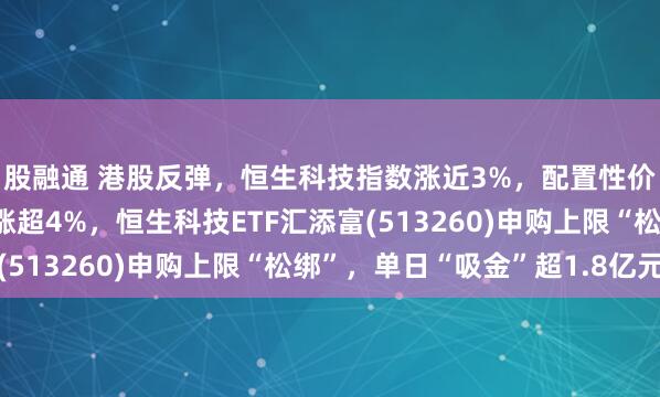 股融通 港股反弹，恒生科技指数涨近3%，配置性价比凸显，网易、百度涨超4%，恒生科技ETF汇添富(513260)申购上限“松绑”，单日“吸金”超1.8亿元