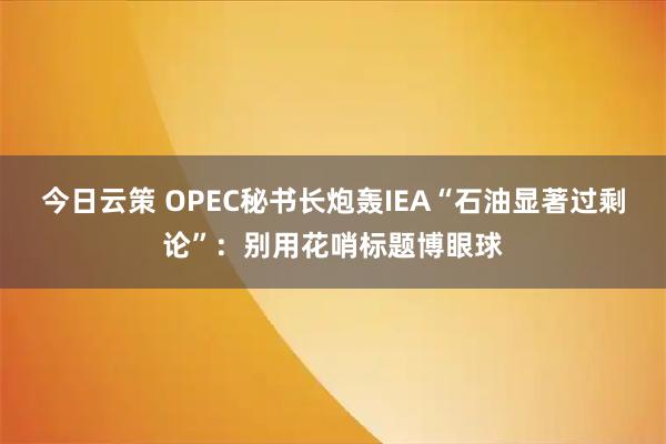 今日云策 OPEC秘书长炮轰IEA“石油显著过剩论”：别用花哨标题博眼球